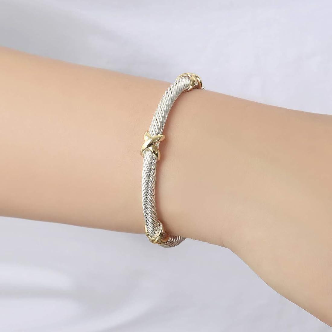 David Yurman Designer Dupe Cross Cable Wire Bangle  | Amazon (US)