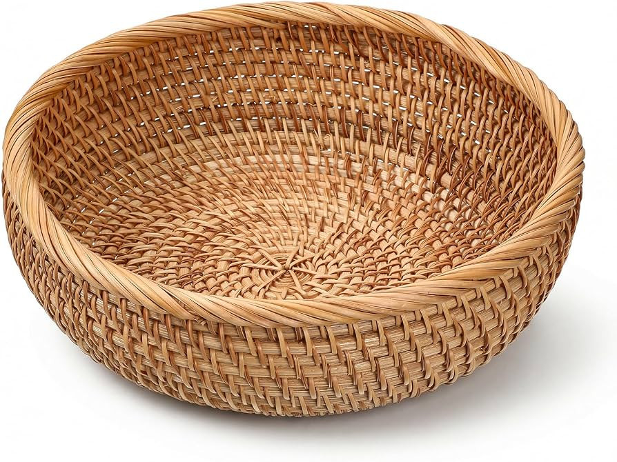 Handmade Rattan Bread Baskets with Deep Wall, Round Rattan Fruit Basket for Kitchen Counter, Vint... | Amazon (US)