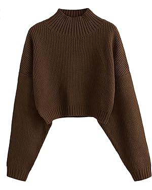 ZAFUL Women's Cropped Turtleneck Sweater Lantern Sleeve Ribbed Knit Pullover Sweater Jumper | Amazon (US)