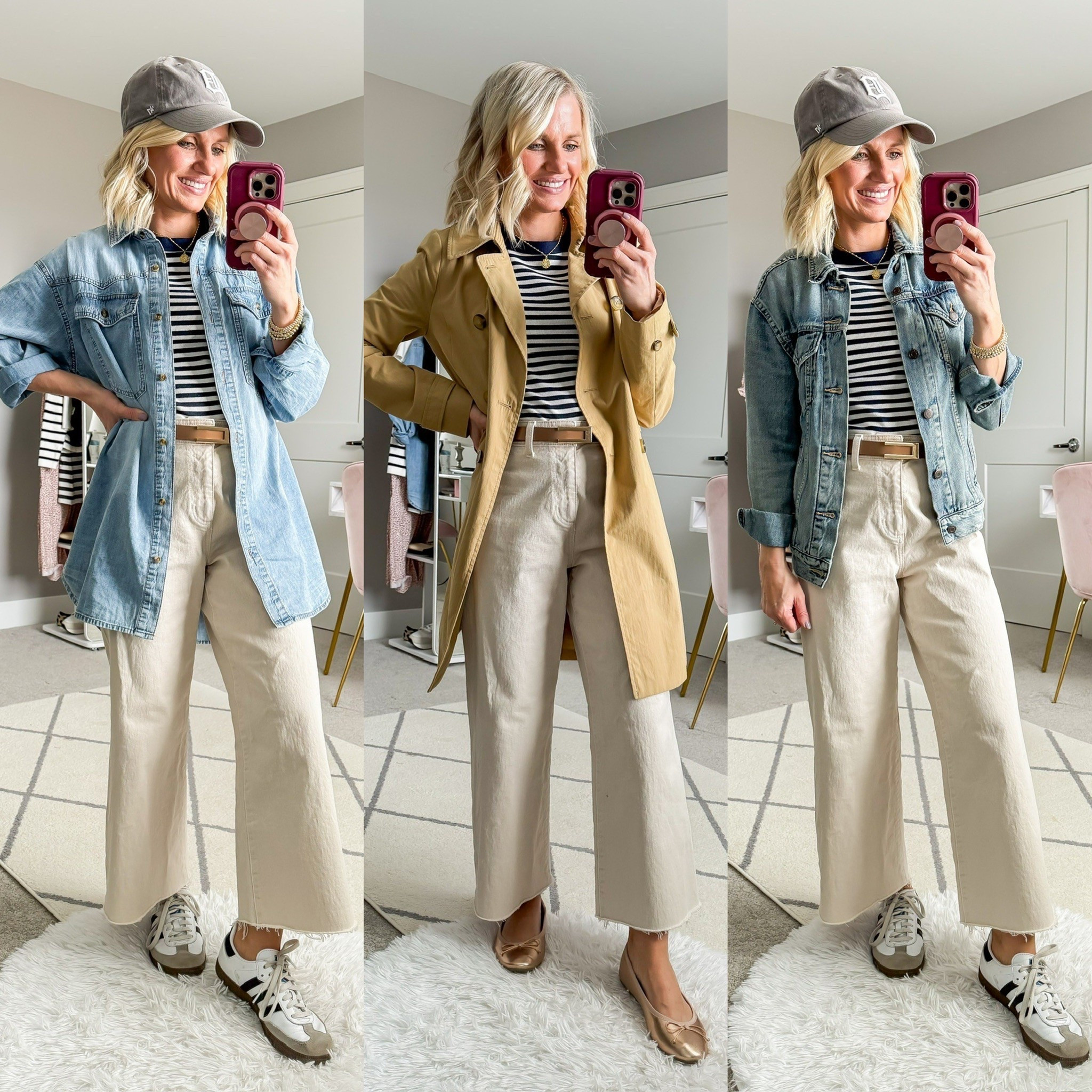 3 ways to wear cropped wide-leg jeans with a navy striped shirt from my spring capsule wardrobe post! 

#LTKPetite #LTKStyleTip #LTKOver40