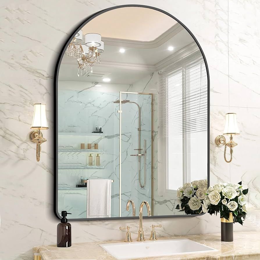 Arched Wall Mirror, 36"x48" Bathroom Mirror Wall Mounted Modern Black Aluminum Alloy Frame Decor ... | Amazon (US)