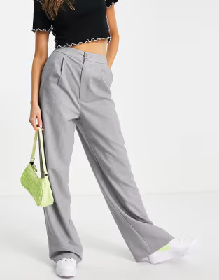 Stradivarius wide leg relaxed dad trousers in grey | ASOS | ASOS (Global)