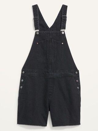 Slouchy Straight Black Distressed Non-Stretch Jean Short Overalls for Women | Old Navy (US)
