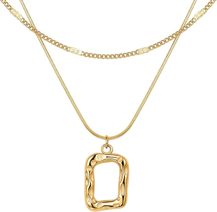 Evabelle Gold Layered Necklace for Women Girls Trendy Jewelry 14K Real Gold Plated Chunky Chain S... | Amazon (US)