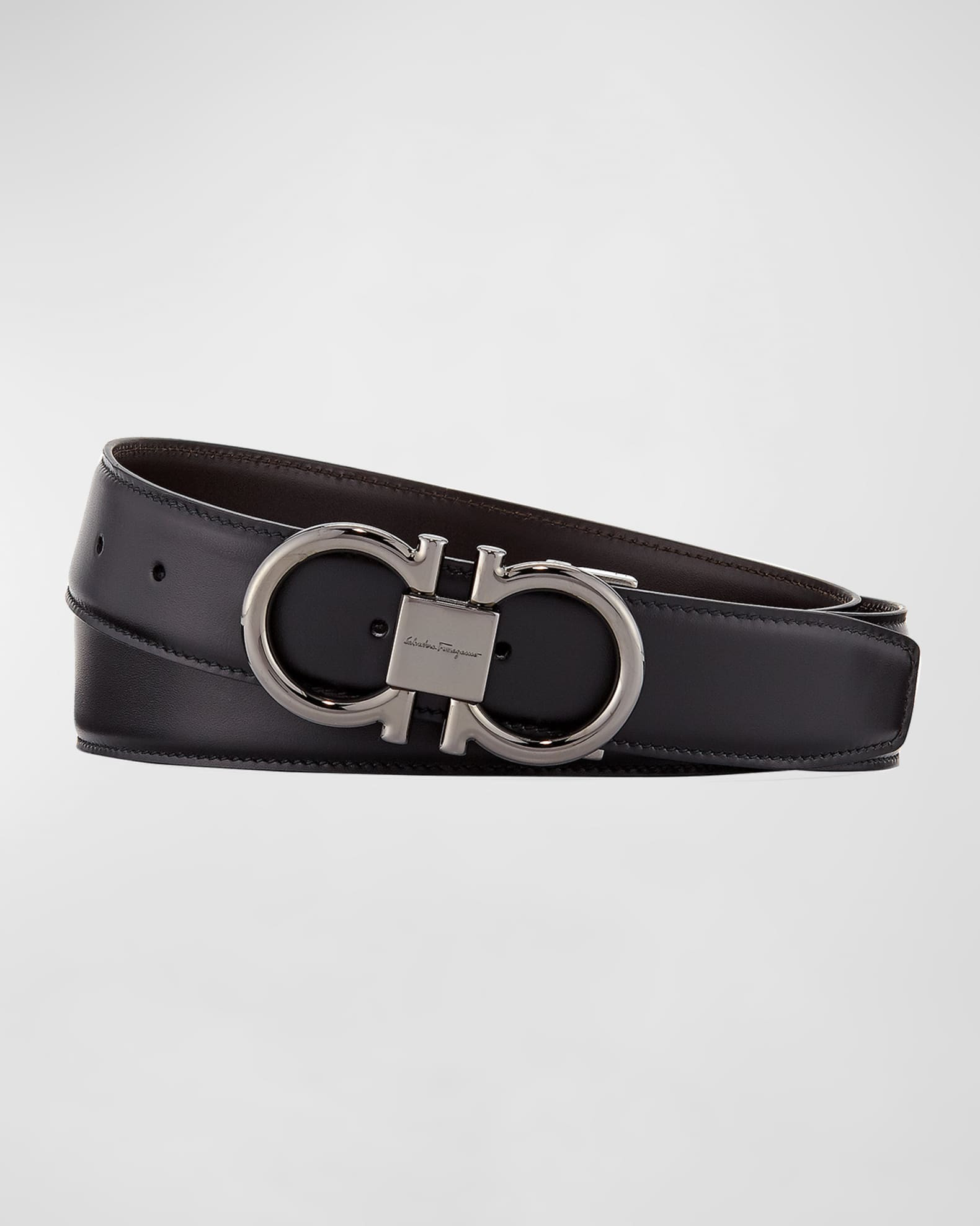 Men's Double-Gancini Reversible Leather Belt | Neiman Marcus