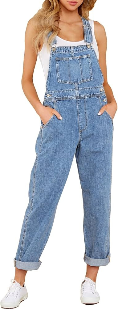 LookbookStore Women's Casual Stretch Denim Bib Overalls Pants Pocketed Jeans Jumpsuits | Amazon (US)