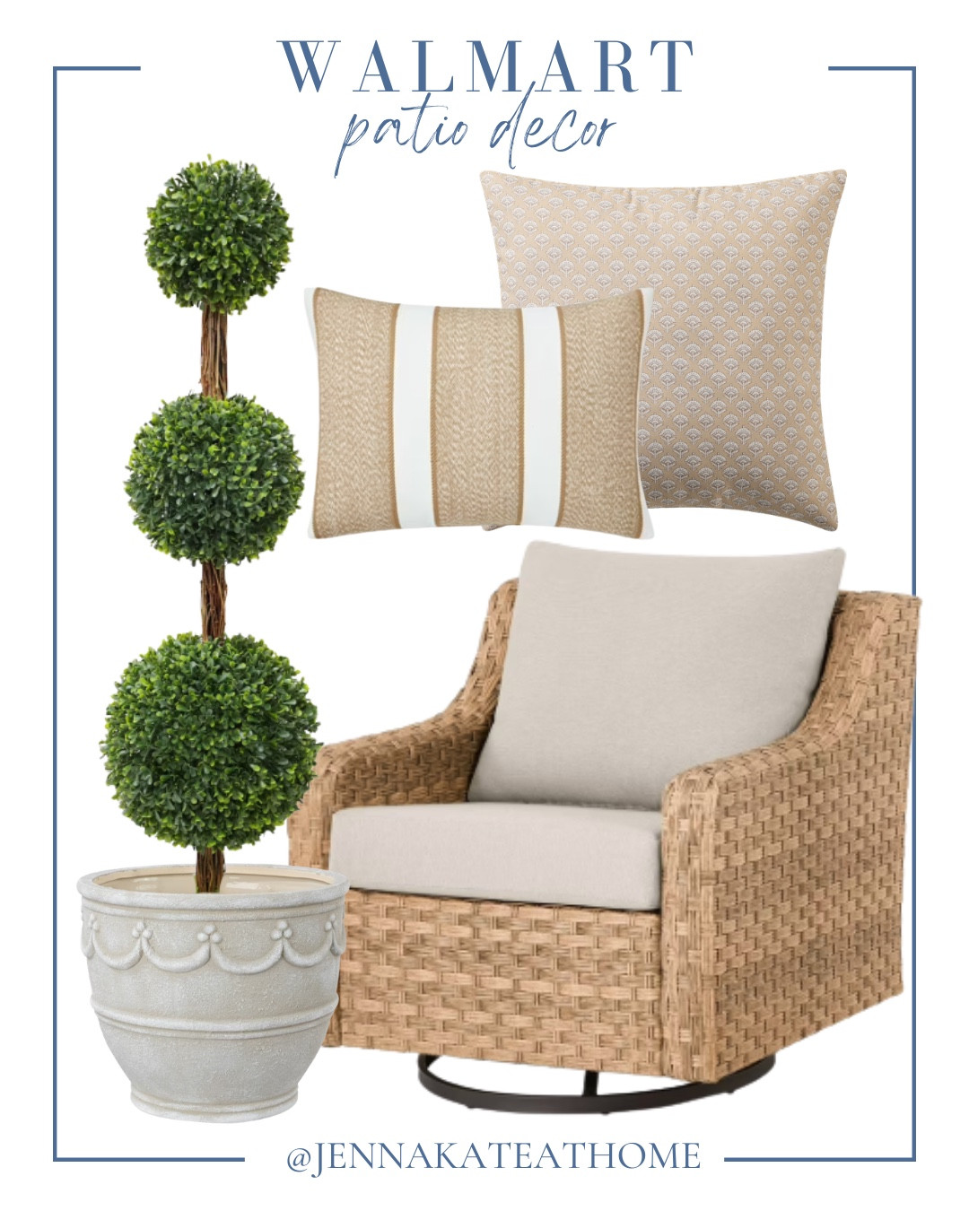 Walmart patio decor includes planter, faux topiary, outdoor accent chair, out throw pillows. 

Home decor, outdoor home, looks for less, spring patio

#LTKHome #LTKSeasonal #LTKSaleAlert