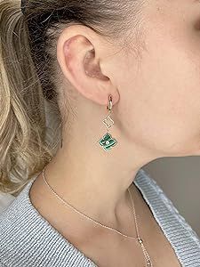 Mother of Pearl, Black Onyx or Green Malachite Flower Dangling Drop Earrings for Women in 925 Ste... | Amazon (US)