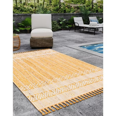 Unique Loom Eco Bohemian Indoor Outdoor Collection Area Rug (2'  x 3' 1" Rectangle Mustard Yellow/Ivory) | Target
