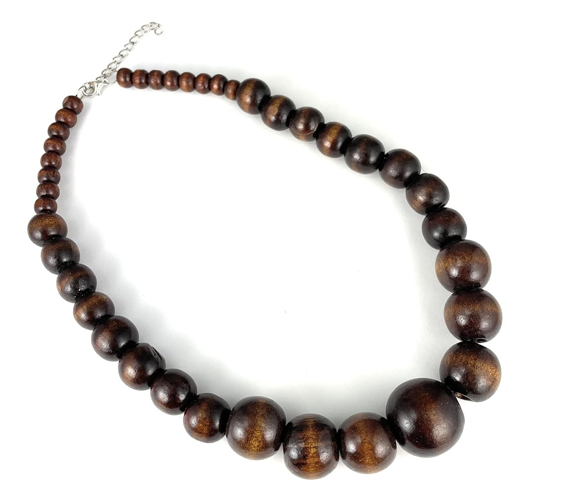 Dark Brown wood necklace bead big chunky 18 inches long graduated beaded wooden bead necklace lig... | Amazon (US)