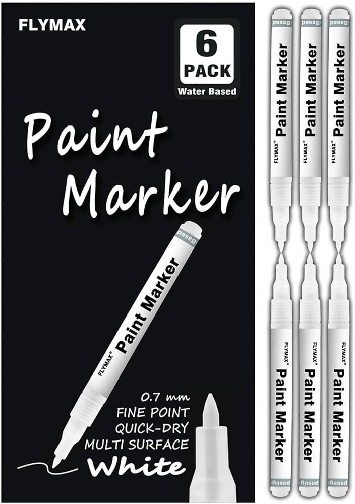 FLYMAX White Paint Pen, 6 Pack 0.7mm Acrylic White Permanent Marker White Paint Pens for Wood Roc... | Amazon (US)