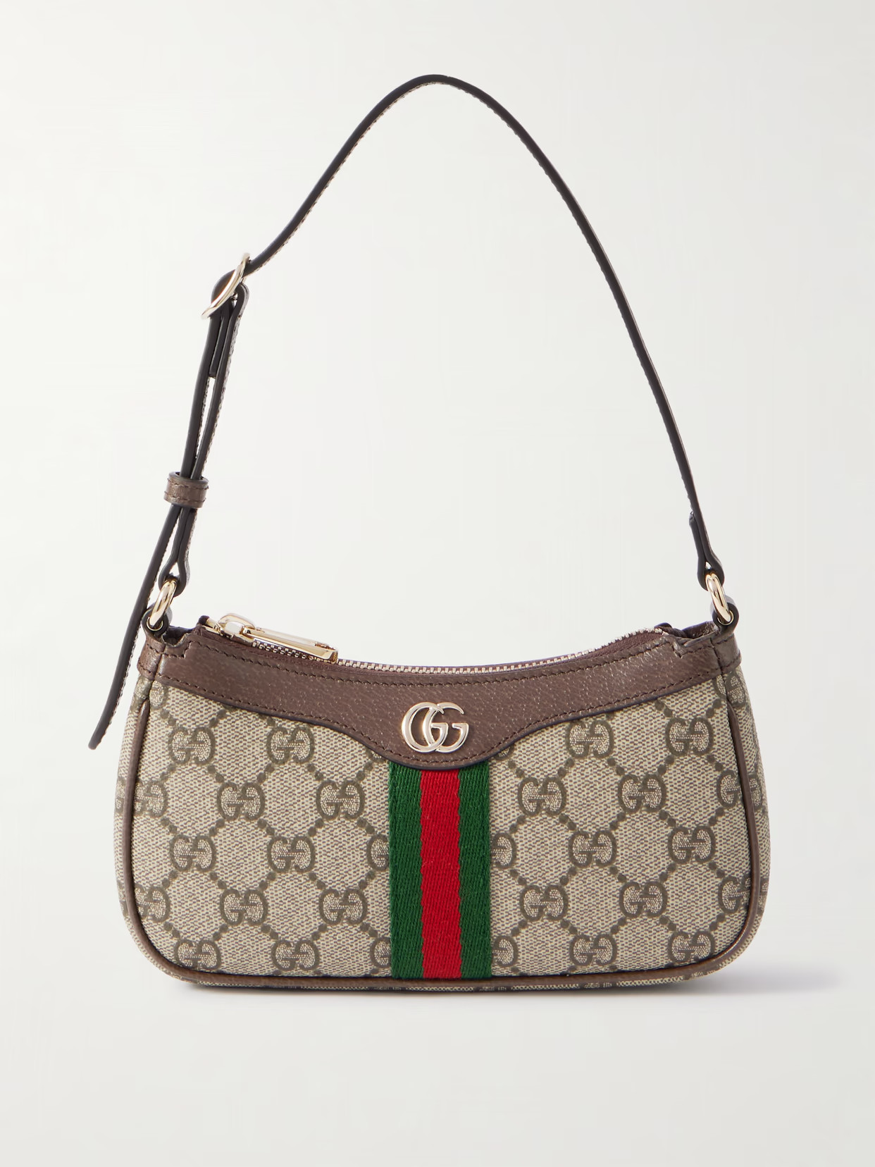 Gucci - Ophidia Mini Leather-trimmed Printed Coated-canvas Shoulder Bag - Neutrals | NET-A-PORTER (US)