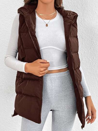 SHEIN Tall Zip Up Hooded Puffer Vest Coat | SHEIN