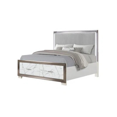 Queen Bed –Upholstered LED Headboard With Marble-Patterned Footboard Storage And Metallic Trim For A Chic Modern Bedroom Statement | Wayfair North America