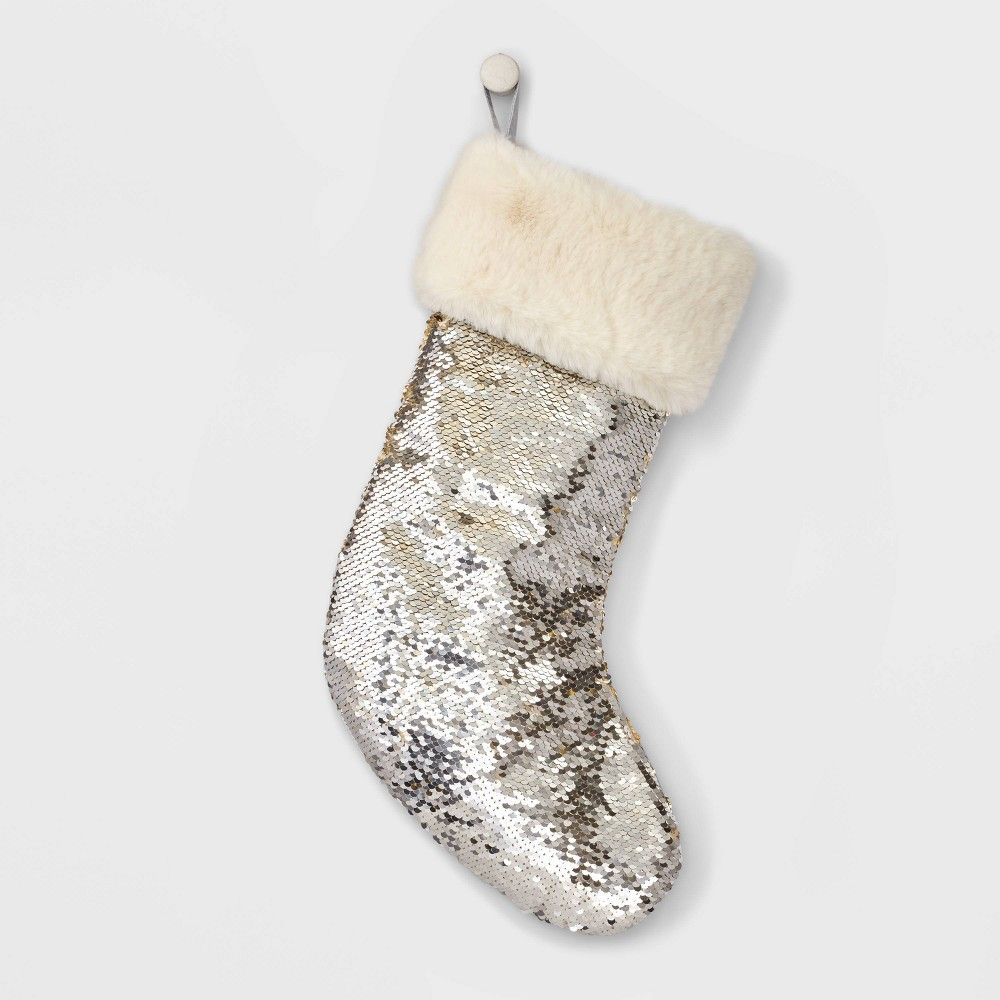 Sequin Christmas Stocking Gold and Silver - Wondershop | Target