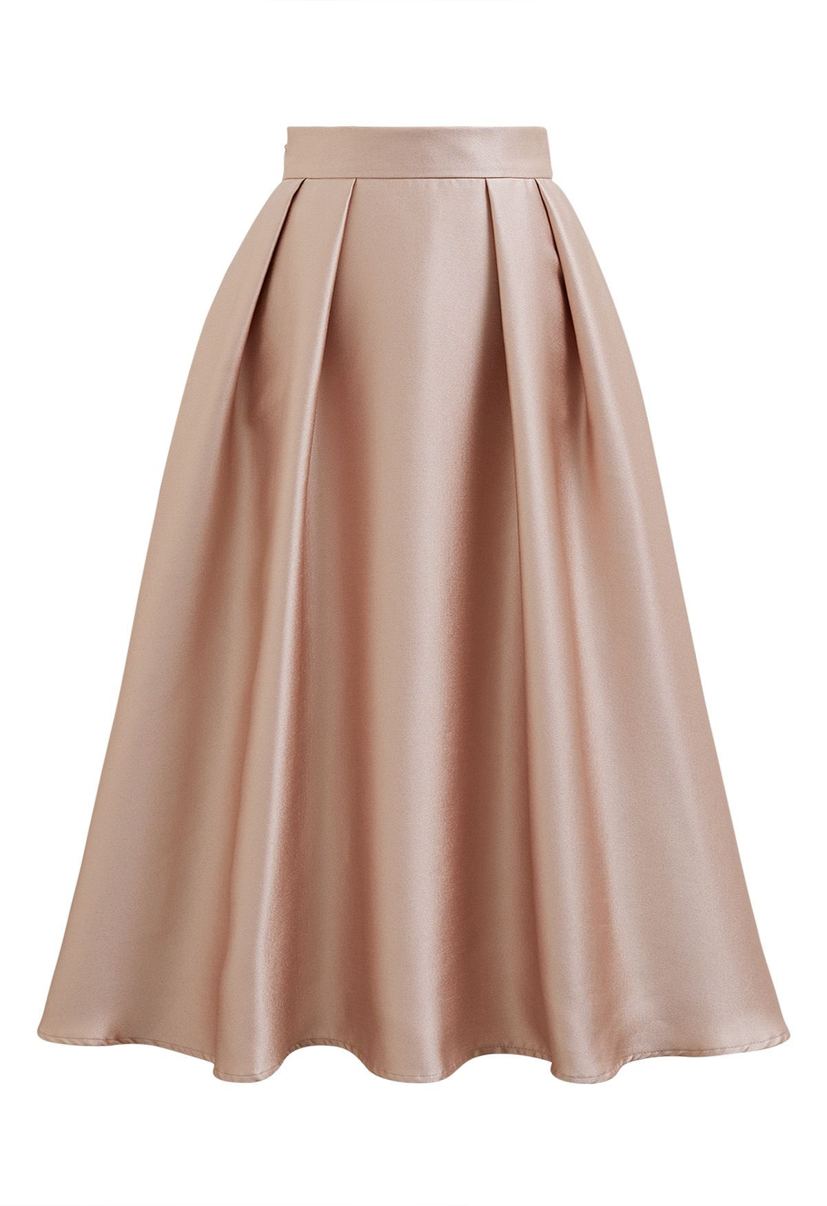 Sleek Side Pockets Pleated A-Line Midi Skirt in Coral | Chicwish