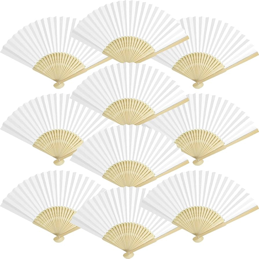 50 Packs White Paper Fans Paper Hand Fan Bamboo Folding Fan Handheld Fan Paper Folded Fan Paper F... | Amazon (US)