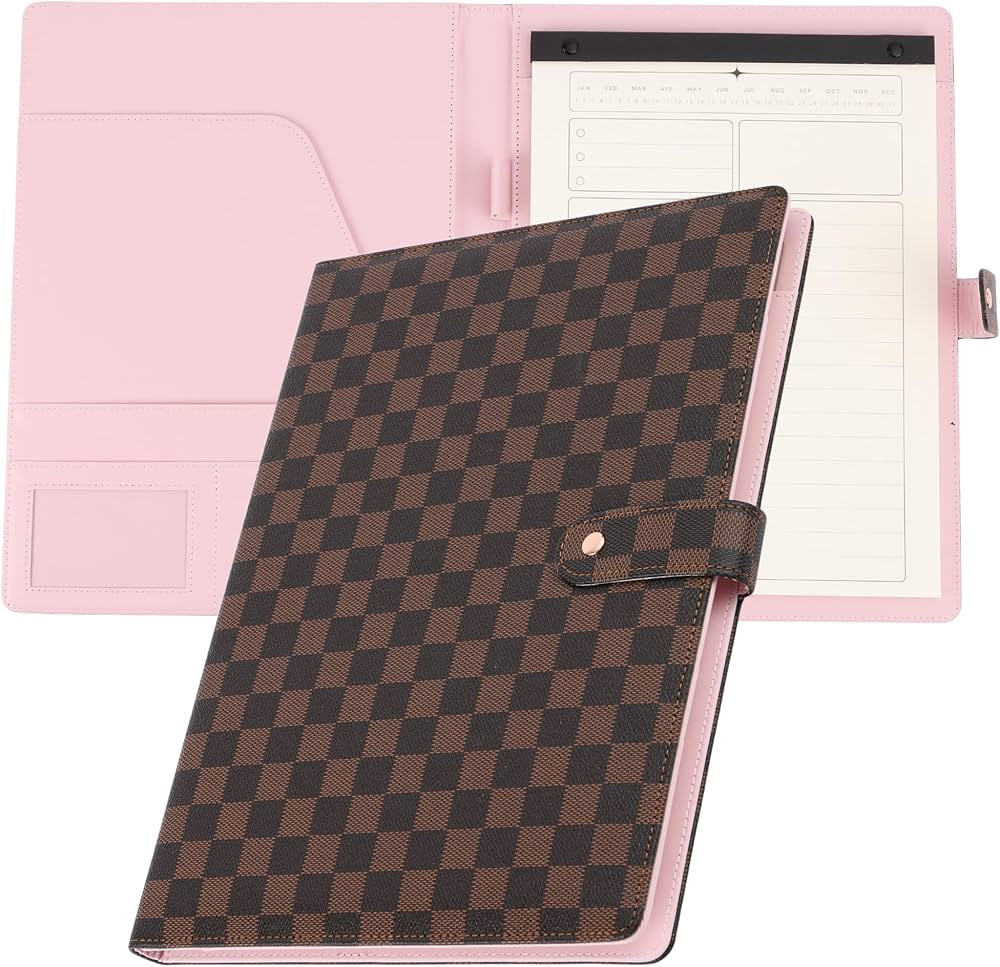 Checkered PU Leather Business Portfolio Binder Legal Notepad Holder for Women | A4 Legal Letter S... | Amazon (US)