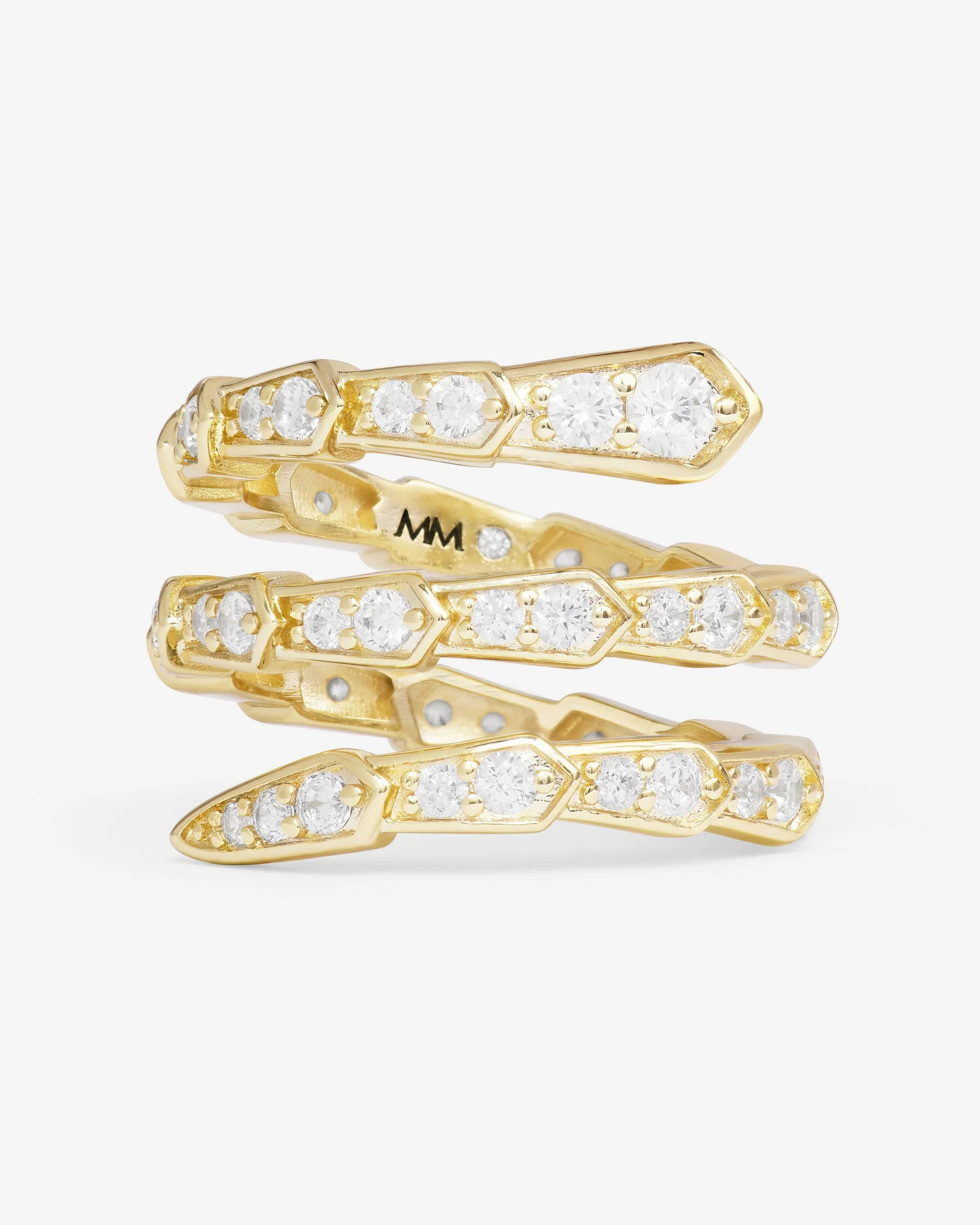 Bold Pavé Serpent Spiral Ring in Gold | Melinda Maria Jewelry