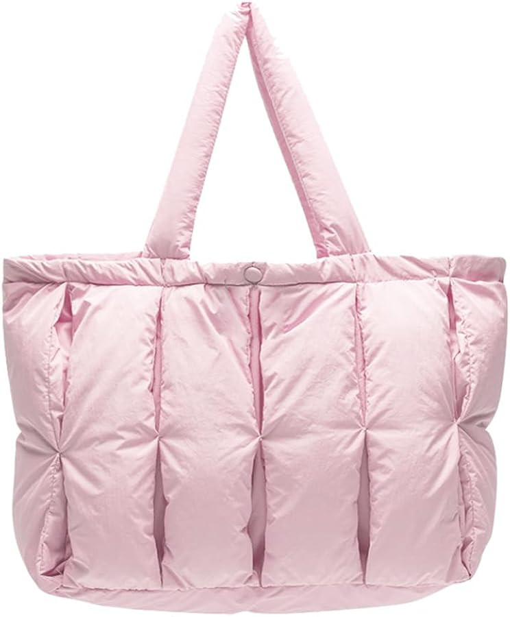 Puffer Tote Bag For Women Luxury Quilted Puffy Handbag Light Winter Shoulder Bag (Pink) | Amazon (US)