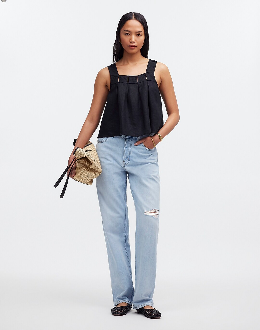 Embroidered A-Line Top in 100% Linen | Madewell