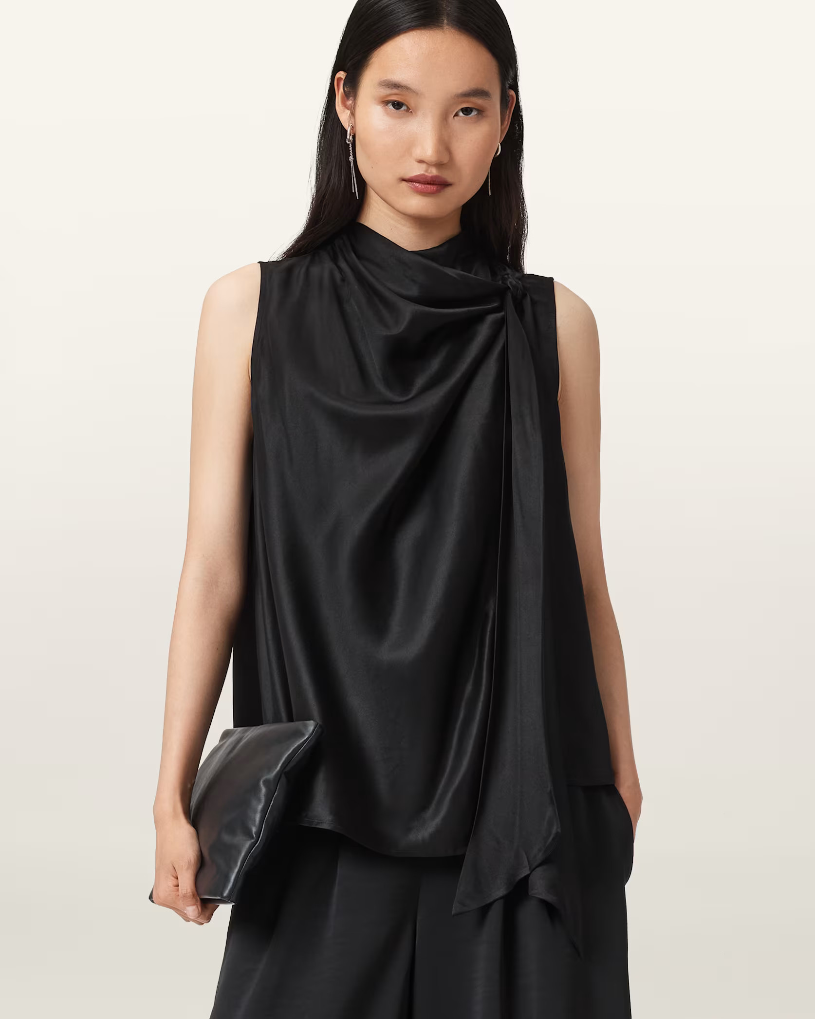 Herela Silk Blend Shirt Black | ALLSAINTS | AllSaints UK