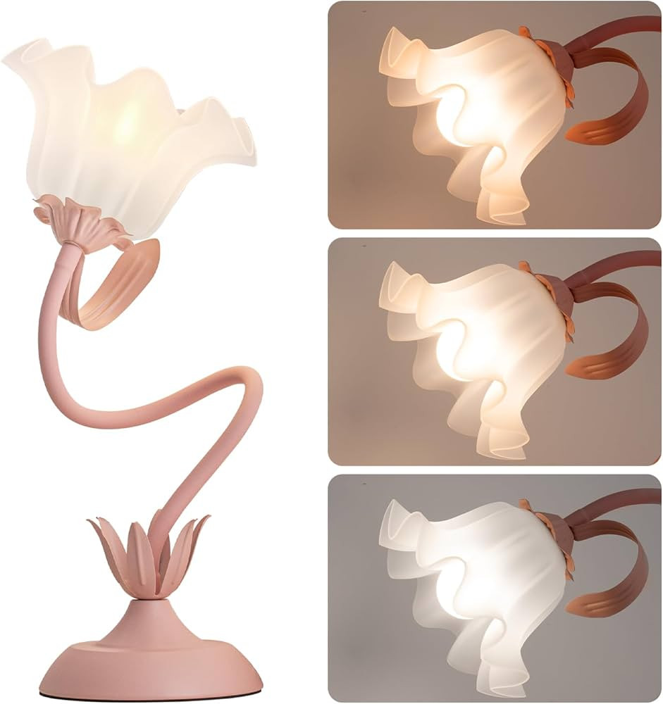Vintage Flower Table Lamp,‎ 3 Colors Modes LED Desk Lamp Cute Reading Bedside Lamp with E26 Bul... | Amazon (US)