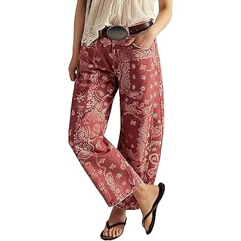 loveimgs Women Boyfriend Baggy Barrel Jeans Floral Print Denim Ankle Pants Wide Leg Mid Rise Jean... | Amazon (US)