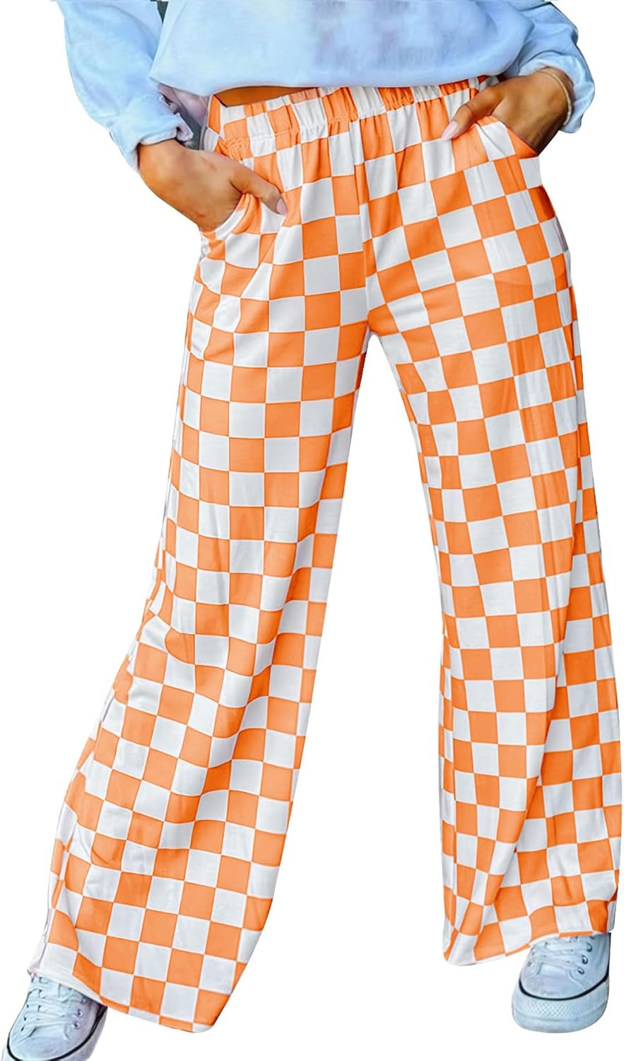 Womens Checkered Pants Wide Leg Lounge Pajama Bottoms with Pockets | Amazon (US)