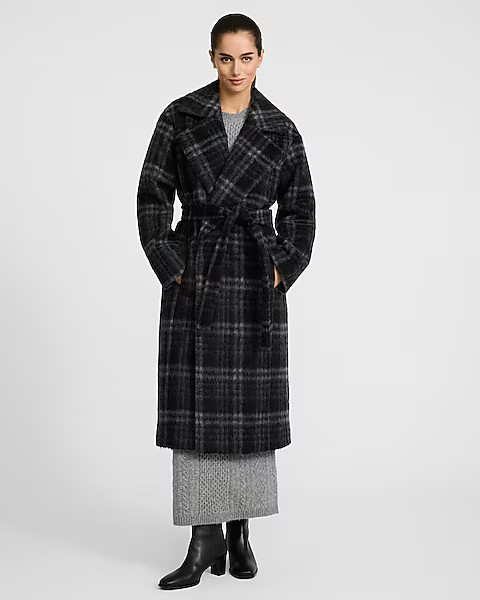 Brushed Plaid Belted Coat | Express