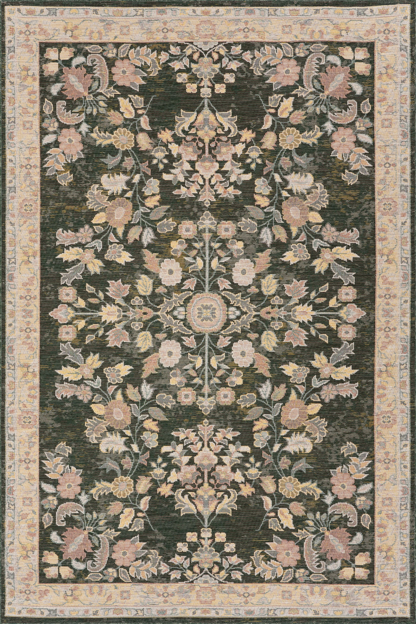 Green Lunaven Traditional Floral Indoor/Outdoor 6' x 9' rug | Rugs USA
