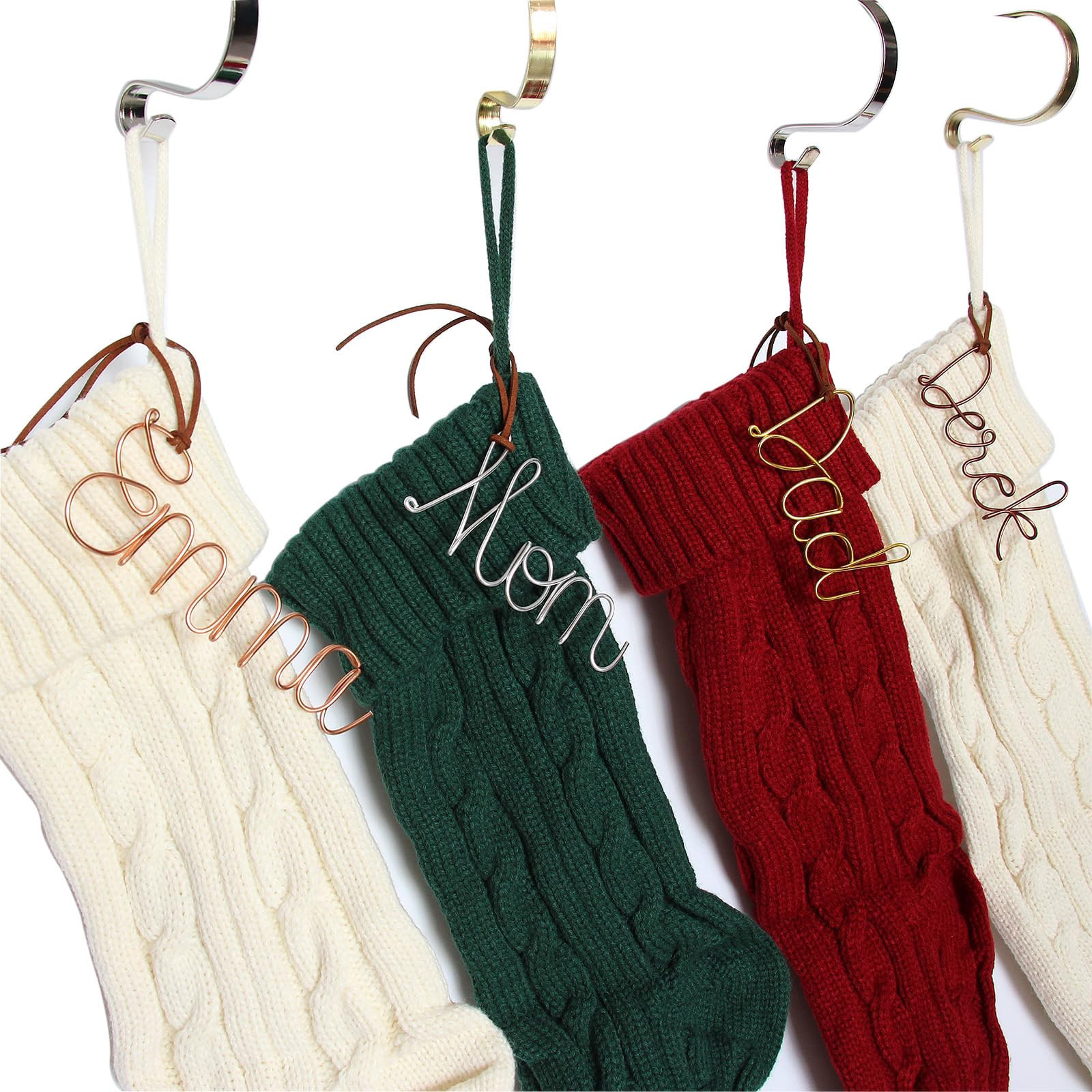 4 PCS Personalized Christmas Stockings Tags Metal Name Tags Custom Gold White Name Tags Farmhouse Xmas Stocking Hanging Tag for Christmas Stocking Gift（12 Colors） (4PCS) | Amazon (US)