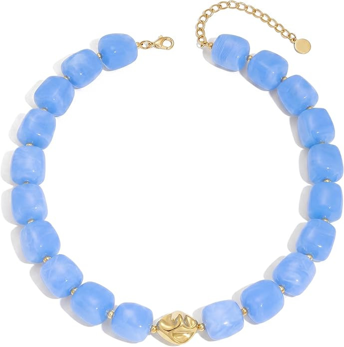 Beaded Necklaces for Women Boho Chunky Necklace Statement Big Resin Bead Choker Fashion Summer Be... | Amazon (US)