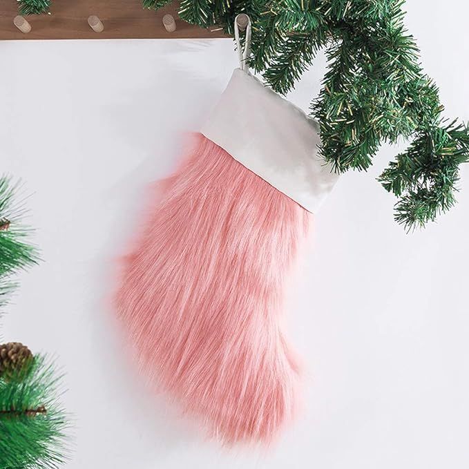 Pink Lovely Christmas Stockings Cozy Faux Fur Christmas Stocking 20" Large Decor Hanging Ornament... | Amazon (US)