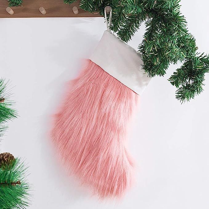 Pink Lovely Christmas Stockings Cozy Faux Fur Christmas Stocking 20" Large Decor Hanging Ornament... | Amazon (US)