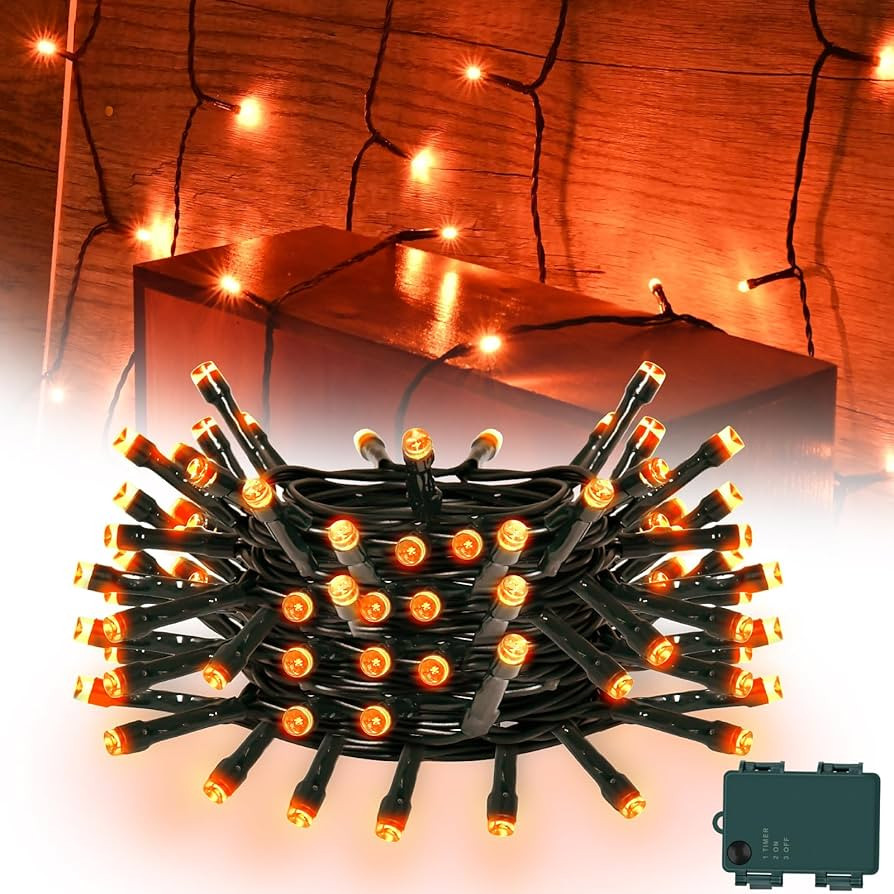 Orange String Lights Battry Operated with Timer Waterproof, Halloween String Lights for Outside 1... | Amazon (US)