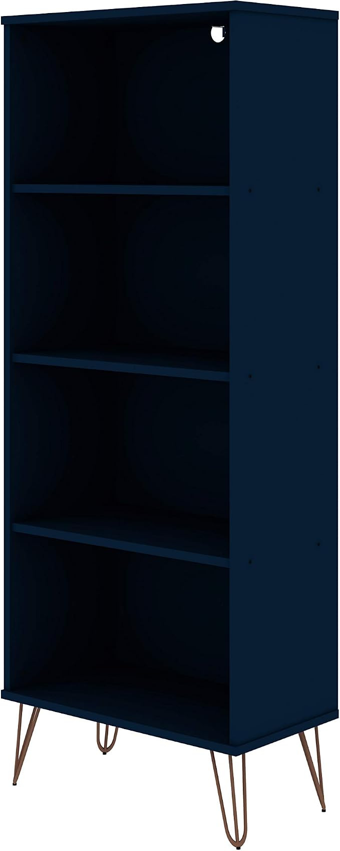 Manhattan Comfort Rockefeller Mid Century Modern 4 Shelves Home Office Bookcase with Metal Legs, ... | Amazon (US)