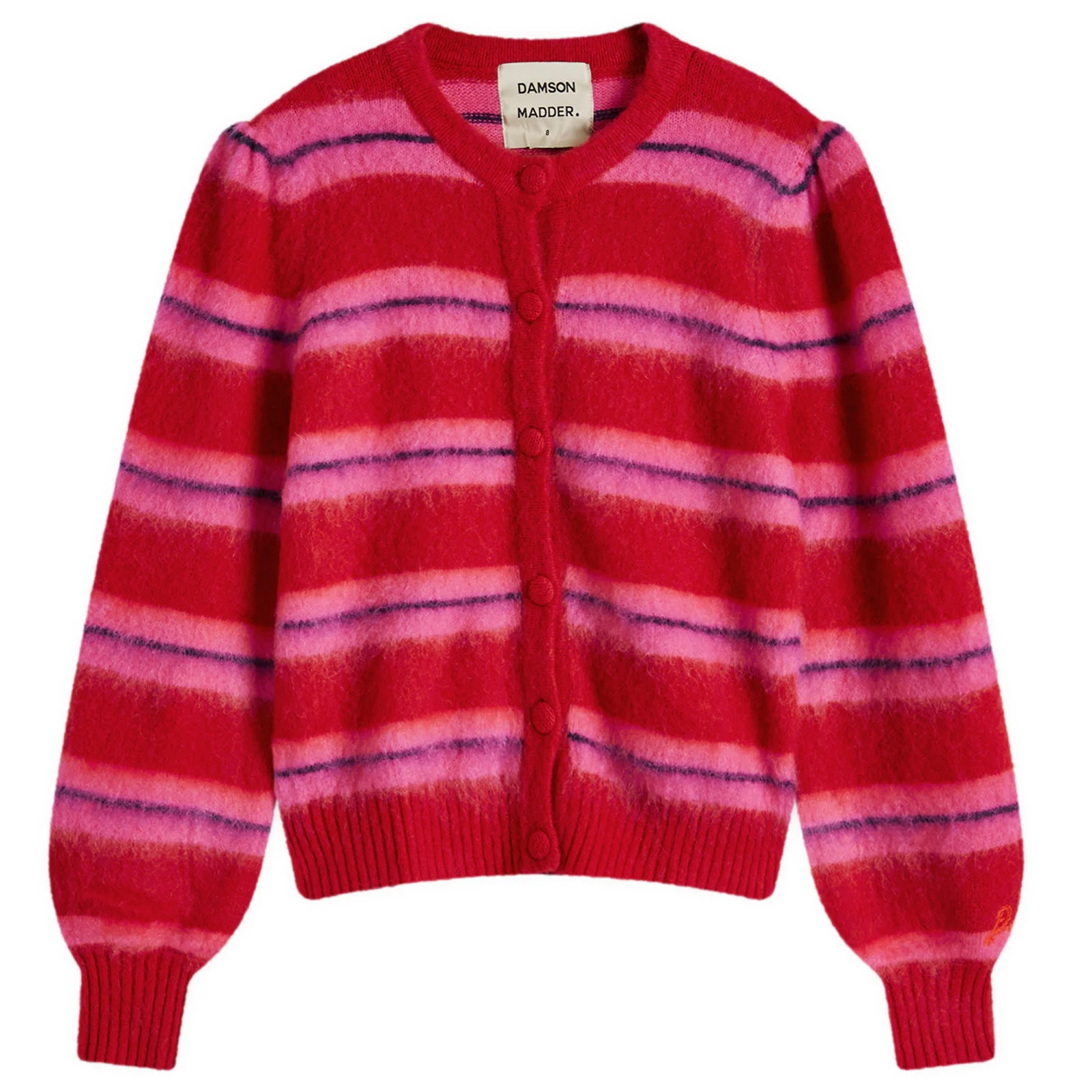 Damson Madder Women's Cece Stripe Cardigan in Red/Pink Stripe, Size UK 10 | END. Clothing