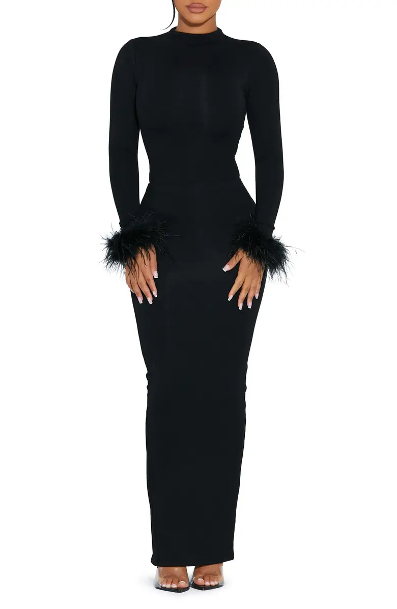 Naked Wardrobe Fine Feathers Long Sleeve Bodysuit | Nordstrom | Nordstrom