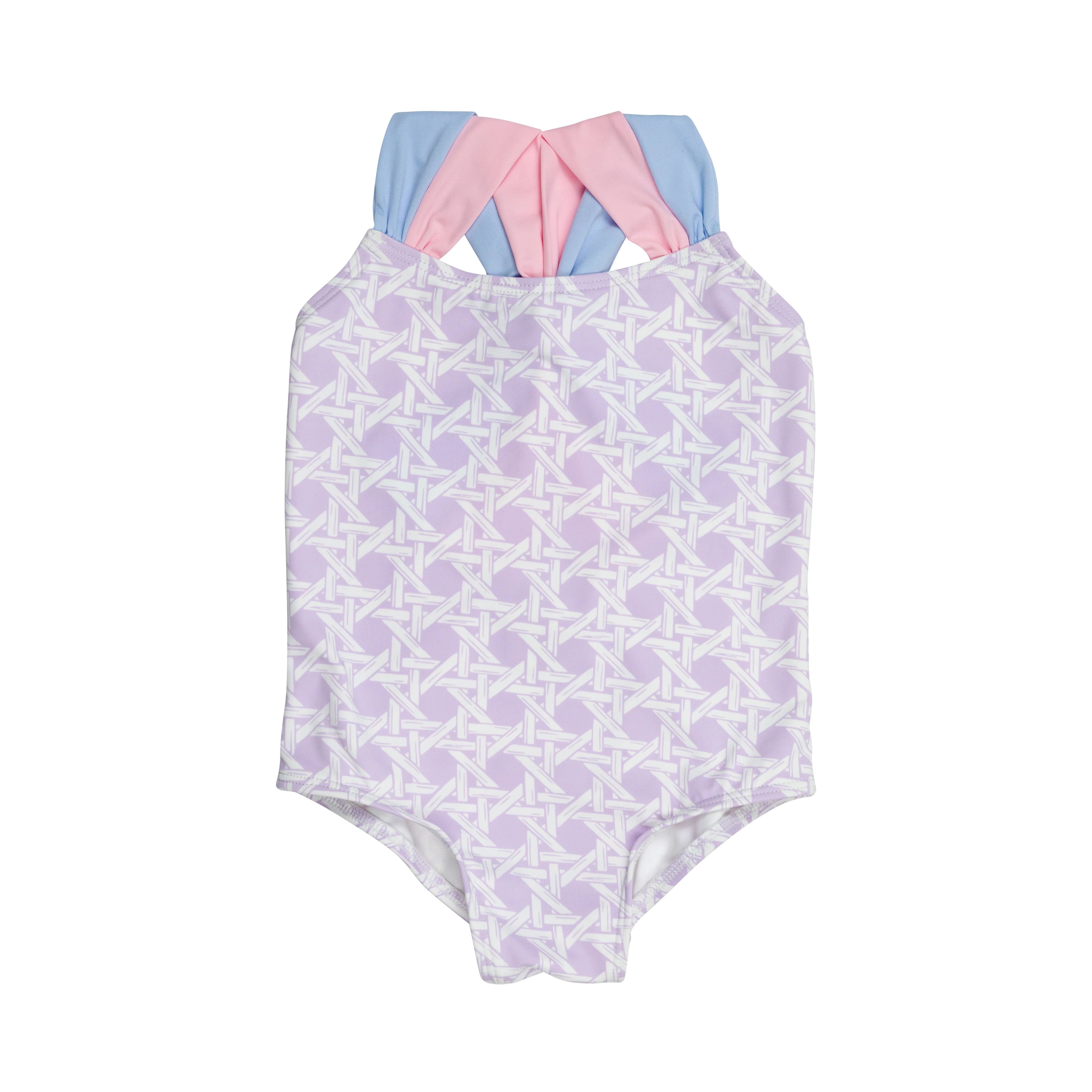 Seabrook Bathing Suit - Ocean Club Cane with Beale Street Blue & Palm Beach Pink | The Beaufort Bonnet Company