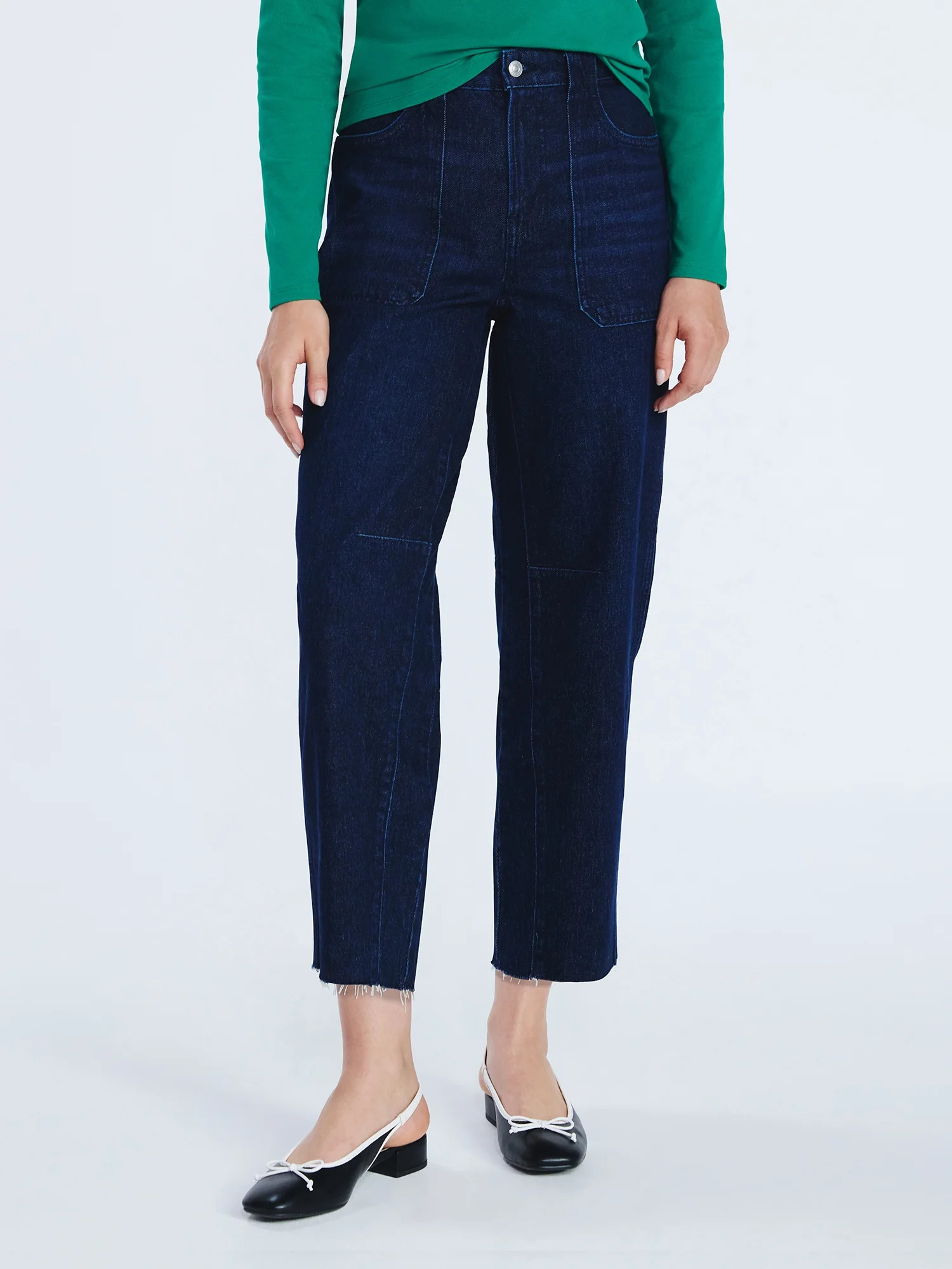 Free Assembly Women's Cropped Carpenter Barrel Jeans, 27" Inseam, Sizes 0-20 | Walmart (US)