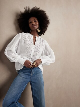 Petite Ramie Eyelet Blouse | Banana Republic (CA)