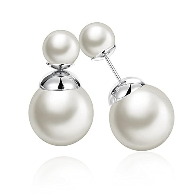 Double Sided Pearl Earrings Womens Fashion Elegant Faux Pearl Double Front Back Ball Stud Earrings | Amazon (US)