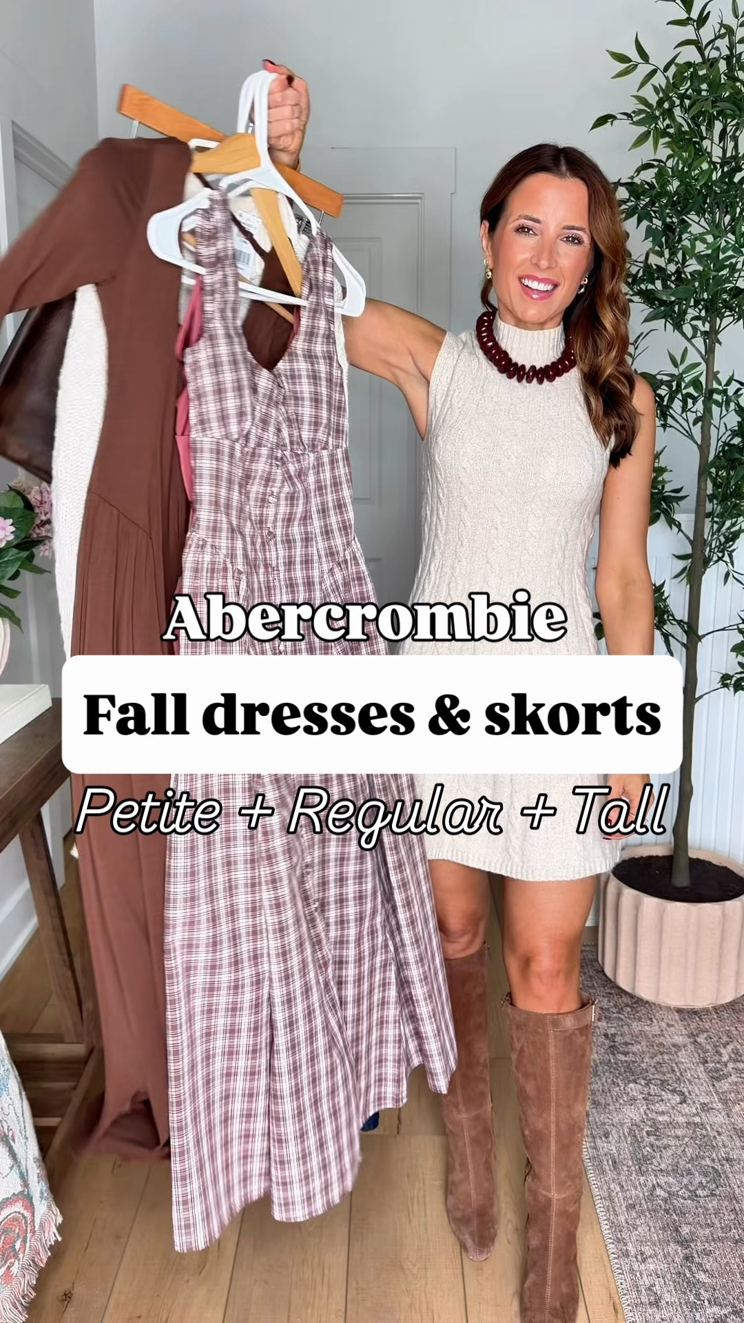 Code AFLTK! Fall dresses and skorts from Abercrombie! Petite, regular and tall. Fall outfits. Fall style. Thanksgiving outfits. Thanksgiving dresses. Pumpkin patch outfits. Family photo dresses. I went up half a size in knee high boots.
#1: XXS in sweater and XXS curve love in skort (linking regular sizing too)
#2: XXS regular
#3: XXS regular
#4: XXS petite
#5: XXS petite 
#6: XXS petite 
#7: XXS petite