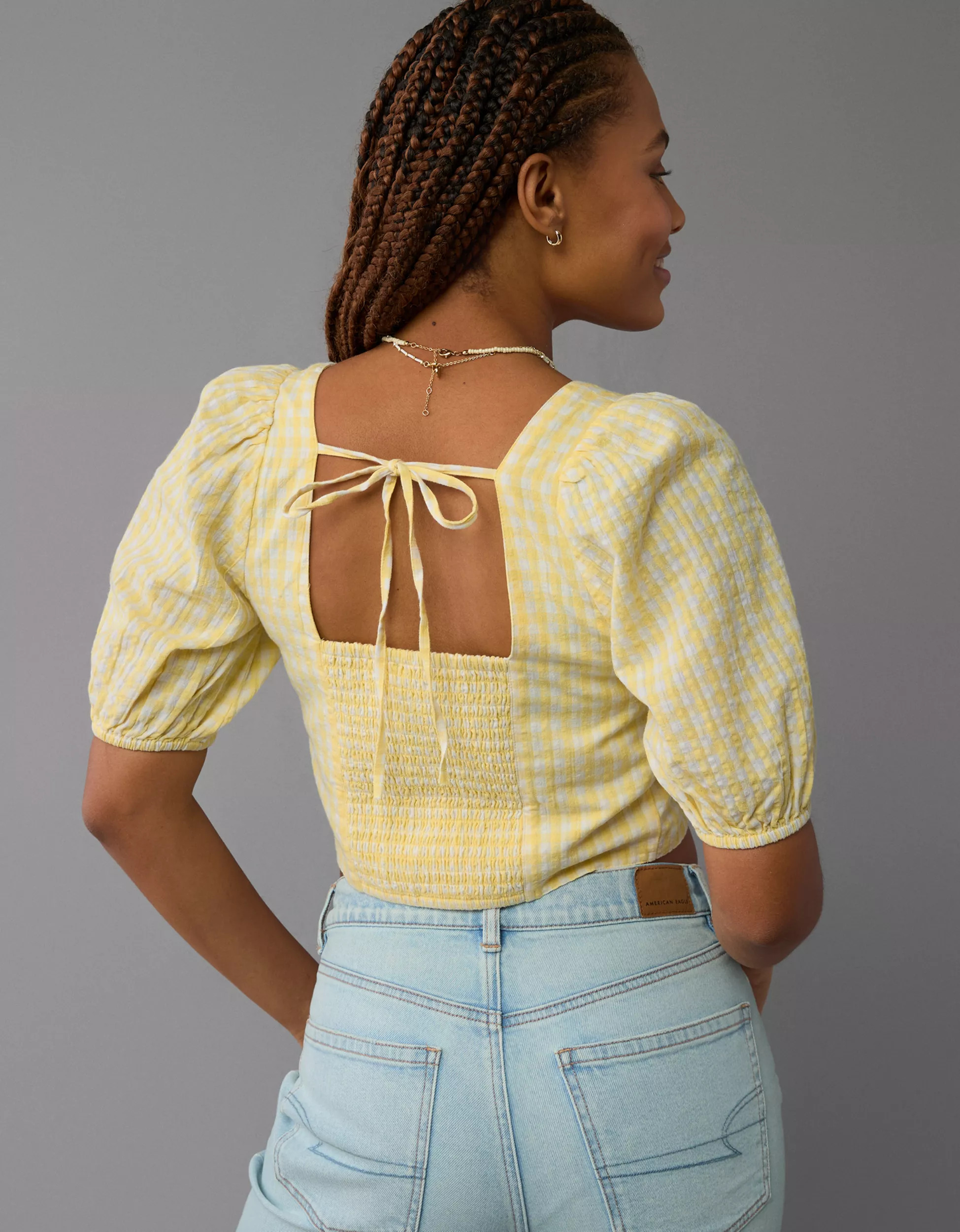 AE Square-Neck Corset Linen-Blend Top | American Eagle Outfitters (US & CA)
