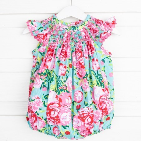 Rose Delight Geometric Smocked Bubble | Classic Whimsy