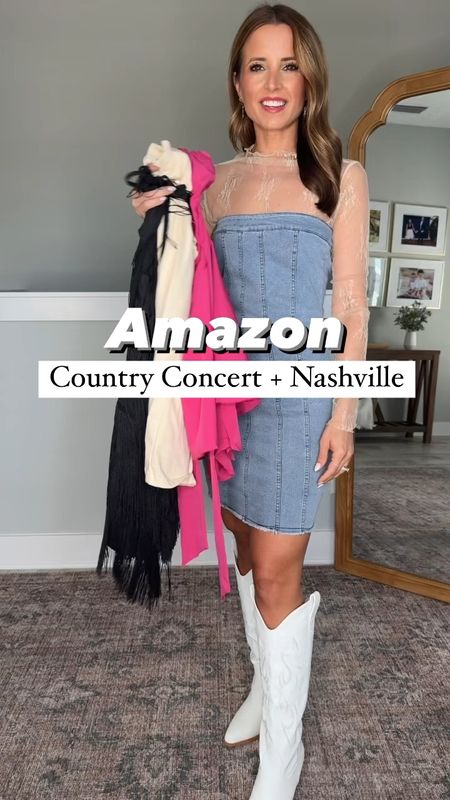 Amazon country concert outfit. Amazon fringe skirt in XS. Amazon rompers in XS. Amazon country tank top in small. Amazon denim dress in XS. Festival outfit. Nashville outfit. Bachelorette party. Amazon cowgirl boots are TTS and very comfortable + petite-friendly. 


#LTKFestival #LTKparties #LTKshoecrush