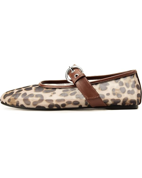 Gothictor Women's Mesh Ballet Flats Round Toe Leopard Mary Jane Shoes Women | Amazon (US)