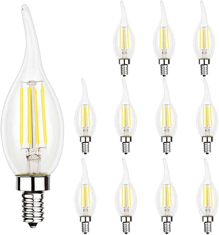 ENERGETIC 12 Pack 60 Watt Dimmable LED Chandelier Light Bulb, 500lm, 5000K Daylight CA11 Filament... | Amazon (US)