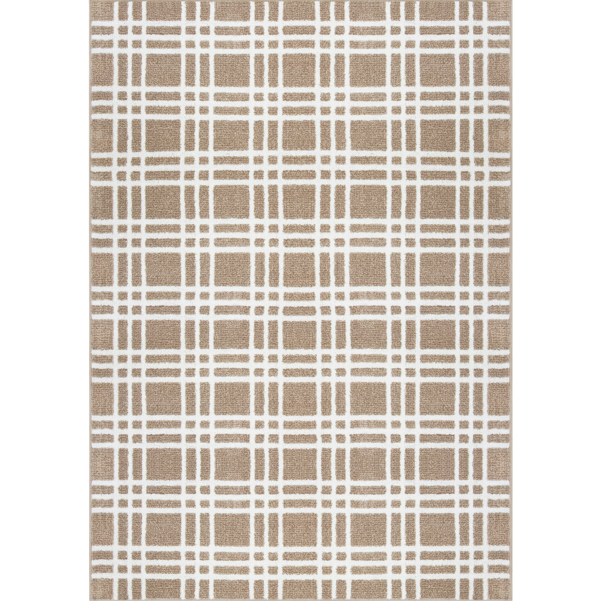My Texas House Finley 5'3" x 7' Tan White Plaid Indoor Area Rug | Walmart (US)